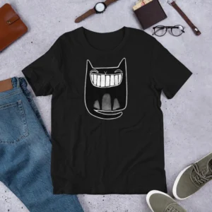 T-shirt Cat Big Grin Minimalist Sketch Art Funny Gift