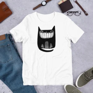 T-shirt Cat Big Grin Minimalist Sketch Art Funny Gift
