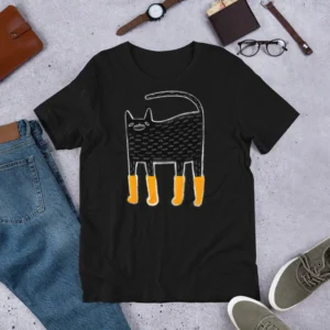 T-shirt Cat Rainboots Print Funny Gift