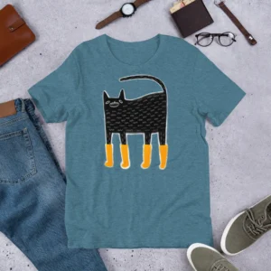 T-shirt Cat Rainboots Print Funny Gift