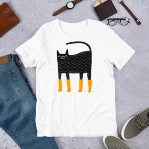 T-shirt Cat Rainboots Print Funny Gift