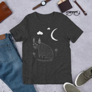 T-shirt Monster Cat Crescent Moon Print Cute Gift